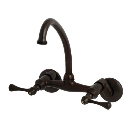 Kingston Brass KS374ORB Kingston Two Handle Wall Mount Laundry Faucet, Oil Rubbed Brnz KS374ORB